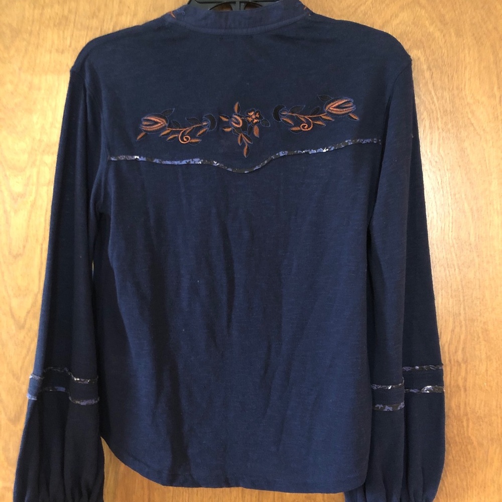 Free People Navy/Rust Snap Blouse - Picture 3 of 6